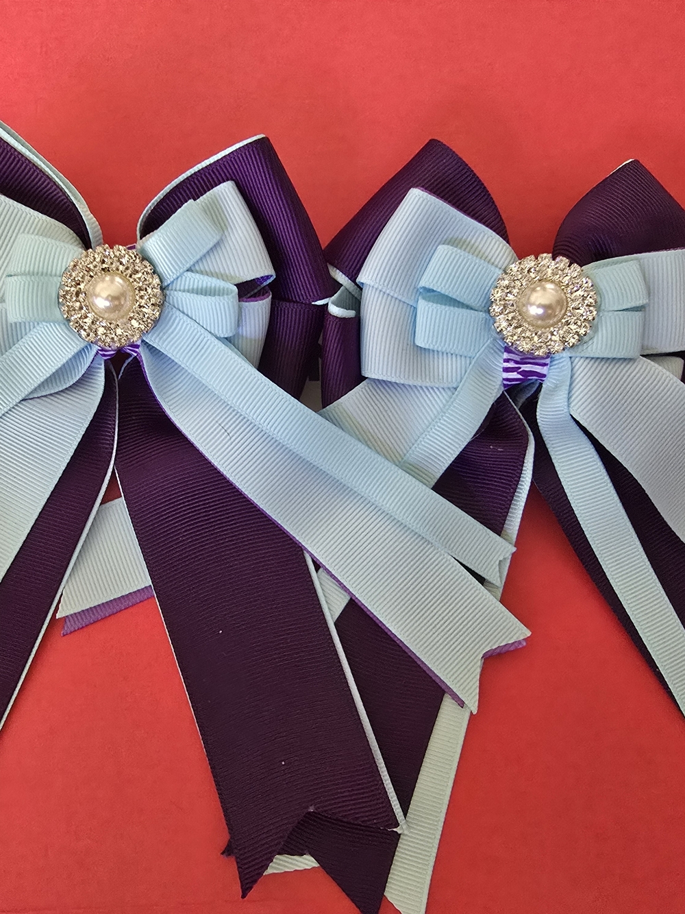 Light Blue and Purple Ribbon Hair Bow with Pearl Accent